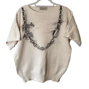 Vintage 80s Jumpers Pure Cotton Cream Sweater with Zebra Print Size L XL